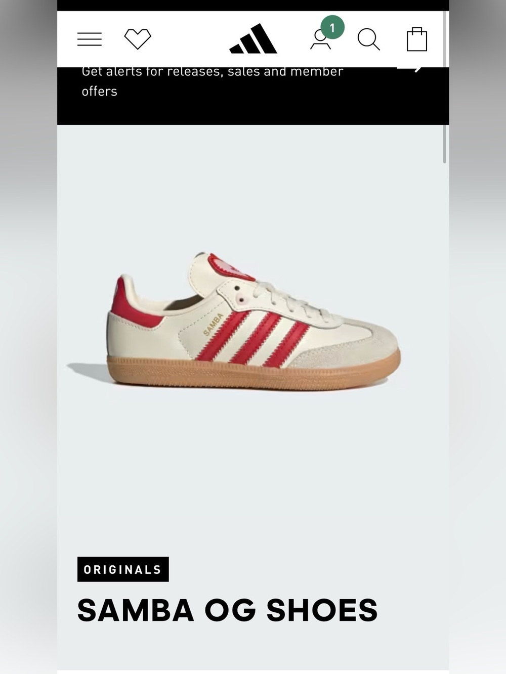 adidas Heart Samba OG Sneakers - Cream with Red Accents